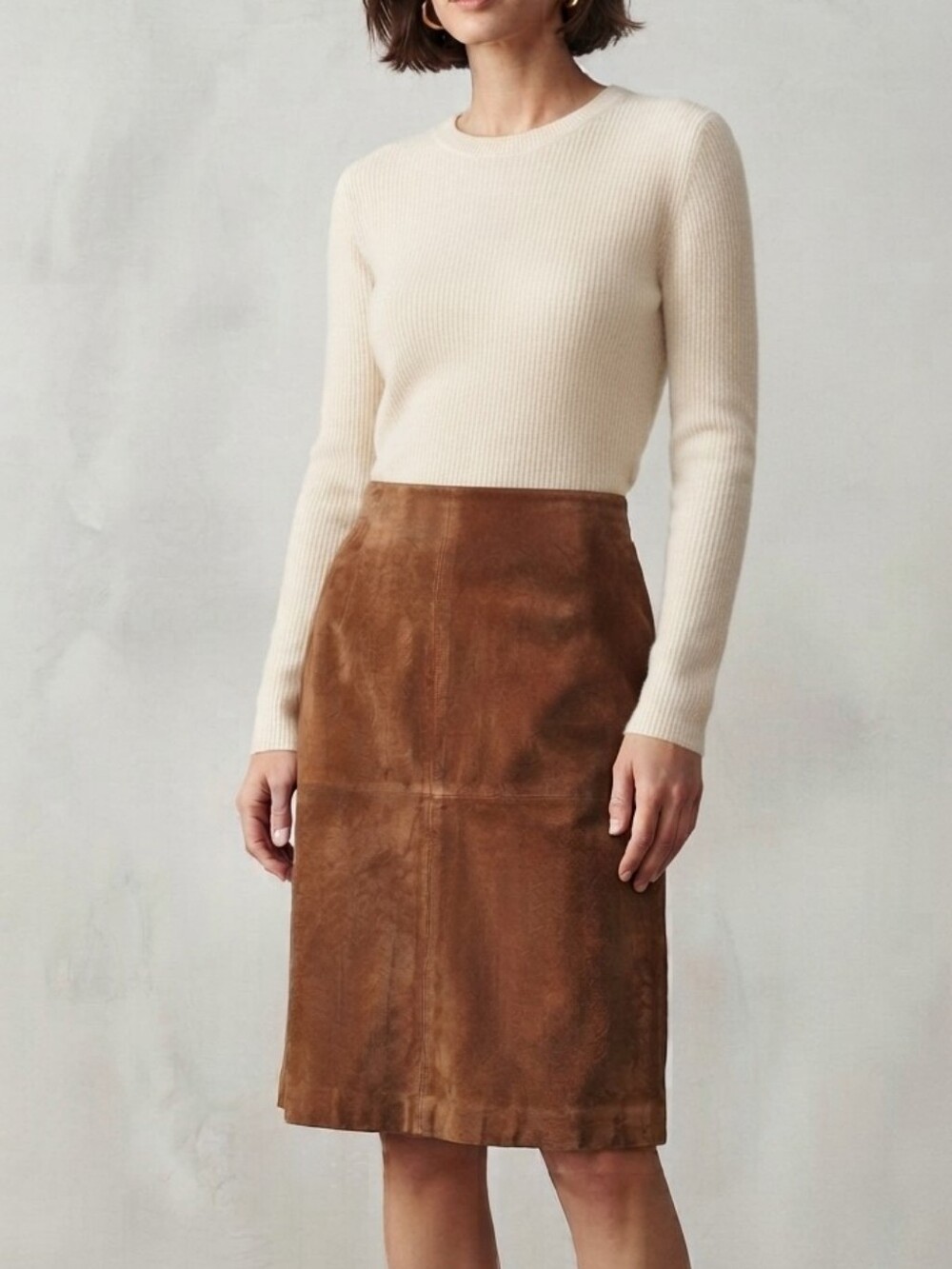 Vintage Brown Suede Leather Skirt Old Money Classic Preppy Size 14 Fits Size M